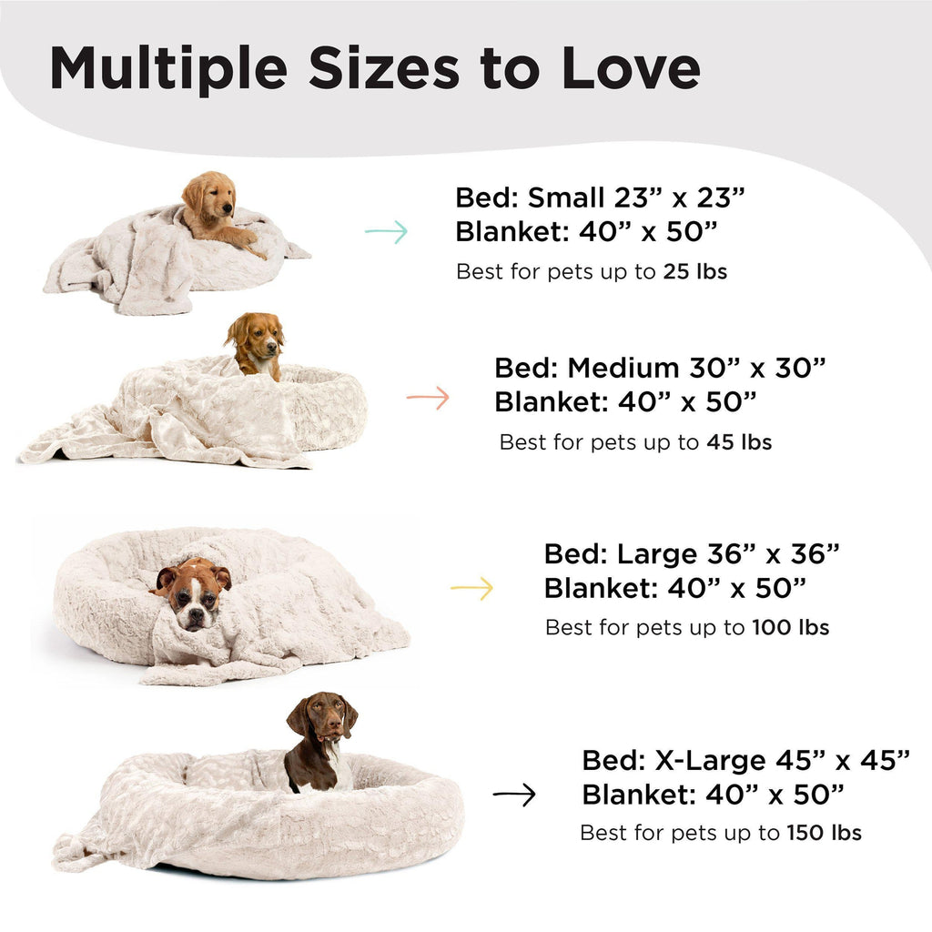 Calming Donut Dog Bed in Lux Fur + Throw Blanket Bundle for Small Pets - 23"x23"