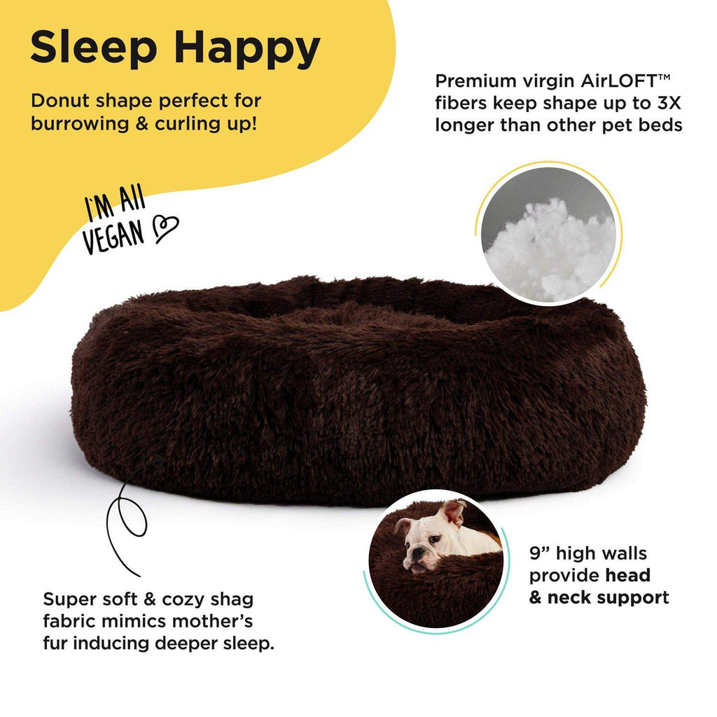 The Original Calming Donut Dog Bed in Shag Fur - 30"x30"