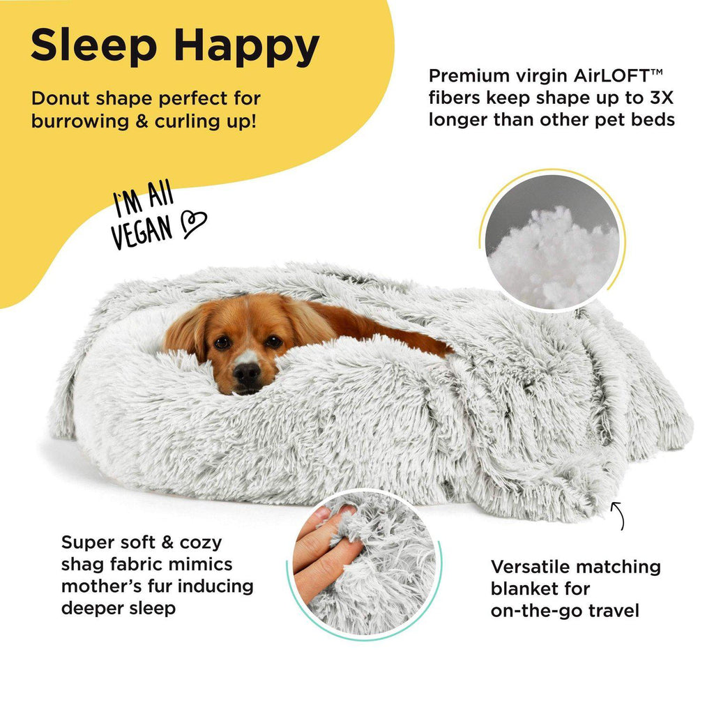 The Original Calming Donut Dog Bed + Throw Blanket Bundle - 23"x23"