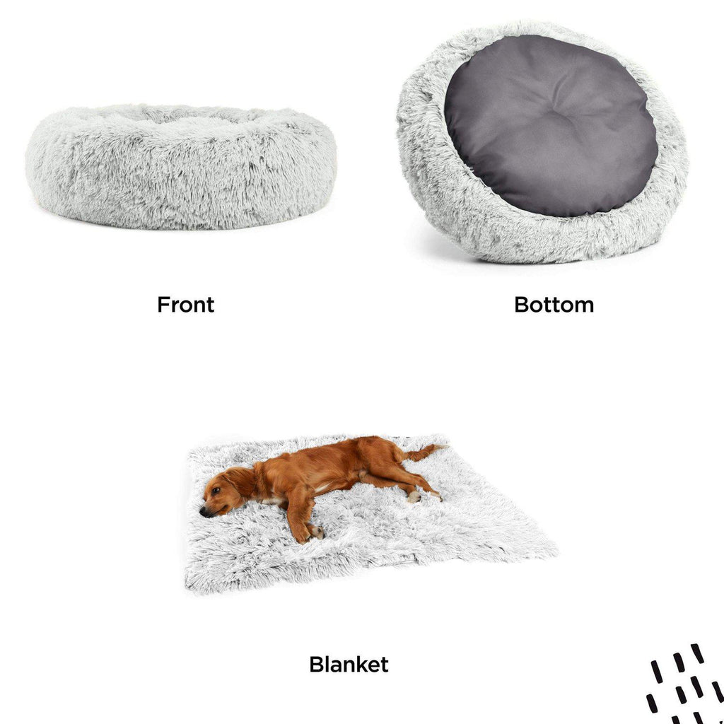 The Original Calming Donut Dog Bed + Throw Blanket Bundle - 23"x23"