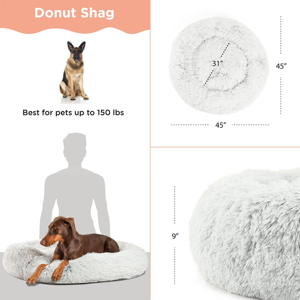 The Original Calming Donut Dog Bed in Shag Fur - 45"x45"