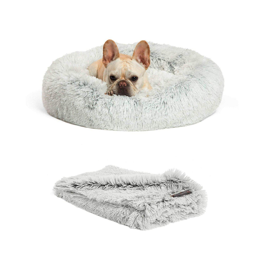 The Original Calming Donut Dog Bed + Throw Blanket Bundle - 23"x23"
