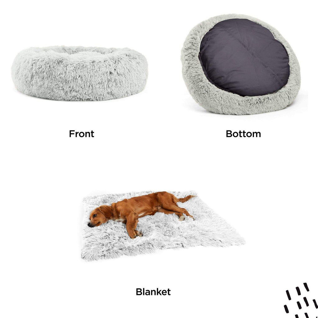 The Original Calming Donut Dog Bed + Throw Blanket Bundle - 30"x30"
