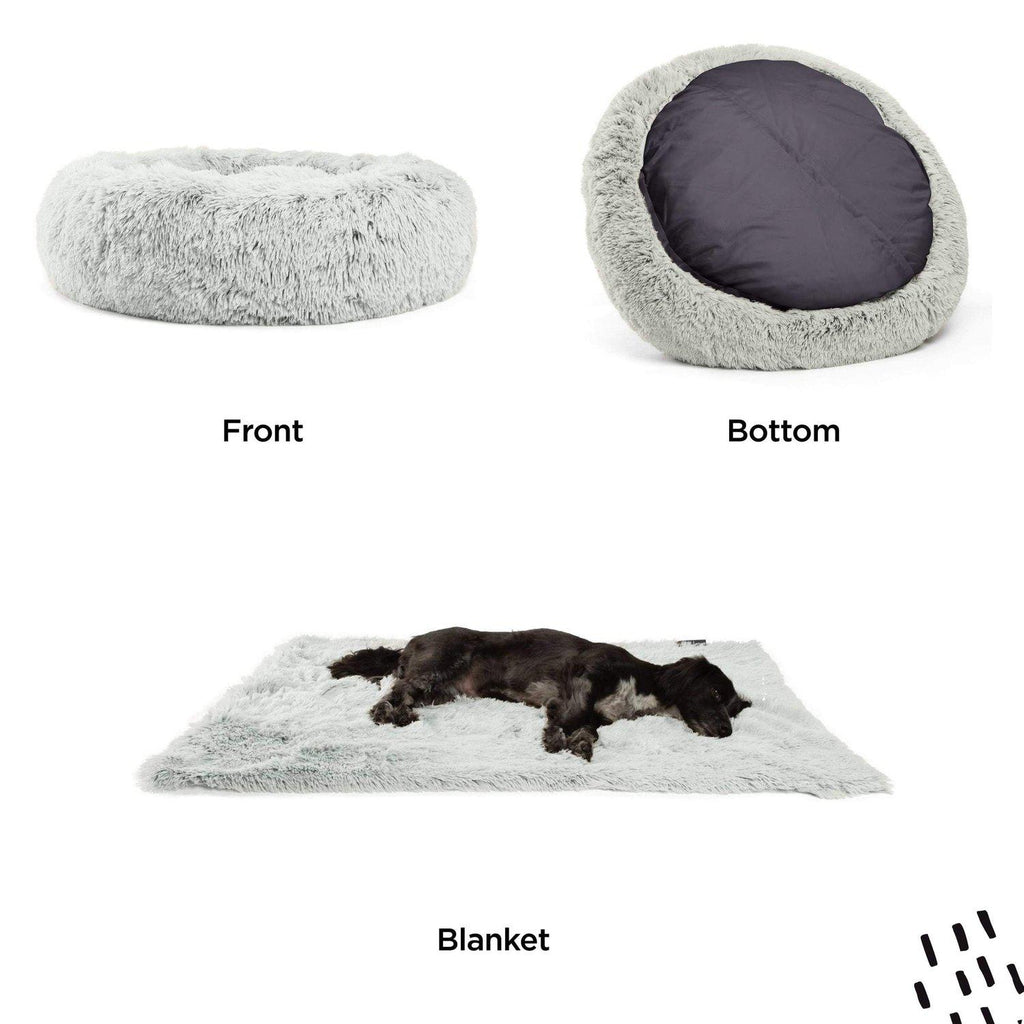 The Original Calming Donut Dog Bed + Throw Blanket Bundle - 36"x36"
