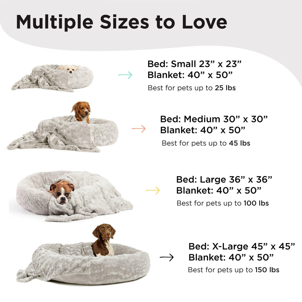 Calming Donut Dog Bed in Soft Lux Fur + Throw Blanket Bundle - 30"x30"