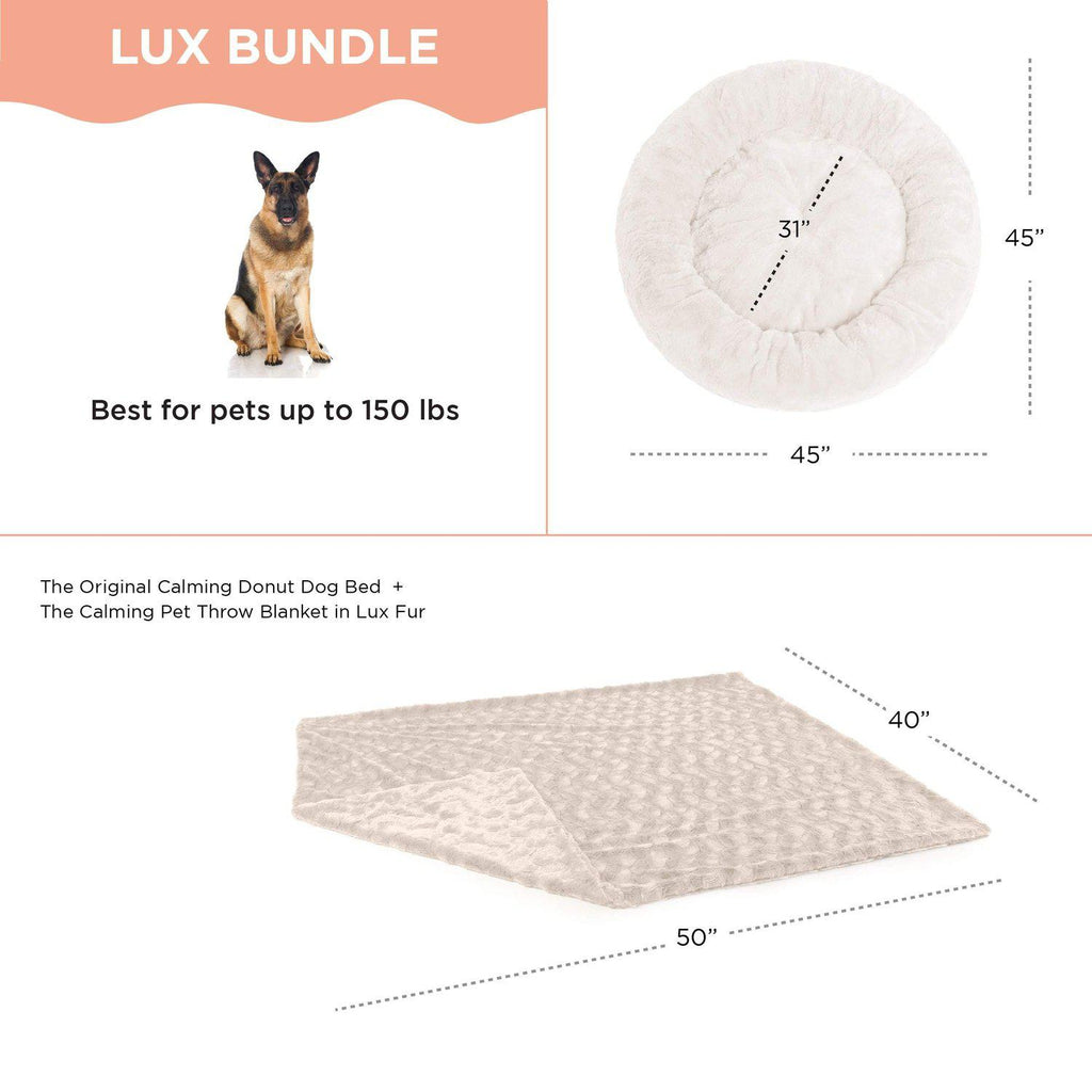 Calming Donut Dog Bed in Lux Fur + Throw Blanket Bundle - 45"x45"
