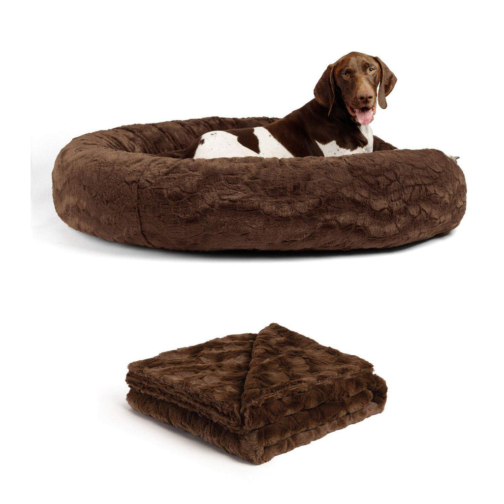 Calming Donut Dog Bed in Lux Fur + Throw Blanket Bundle - 45"x45"