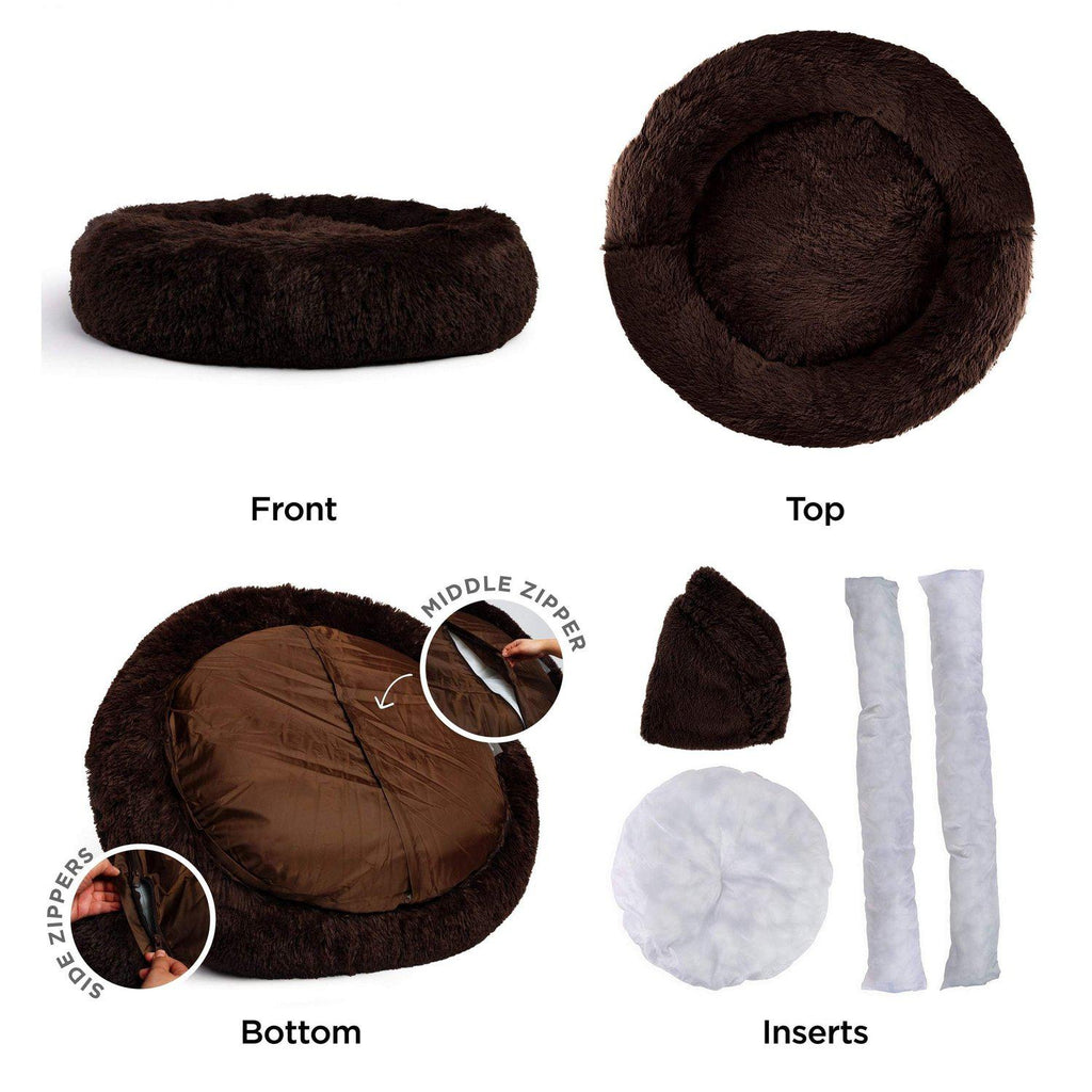 The Original Calming Donut Dog Bed in Shag Fur - 45x45