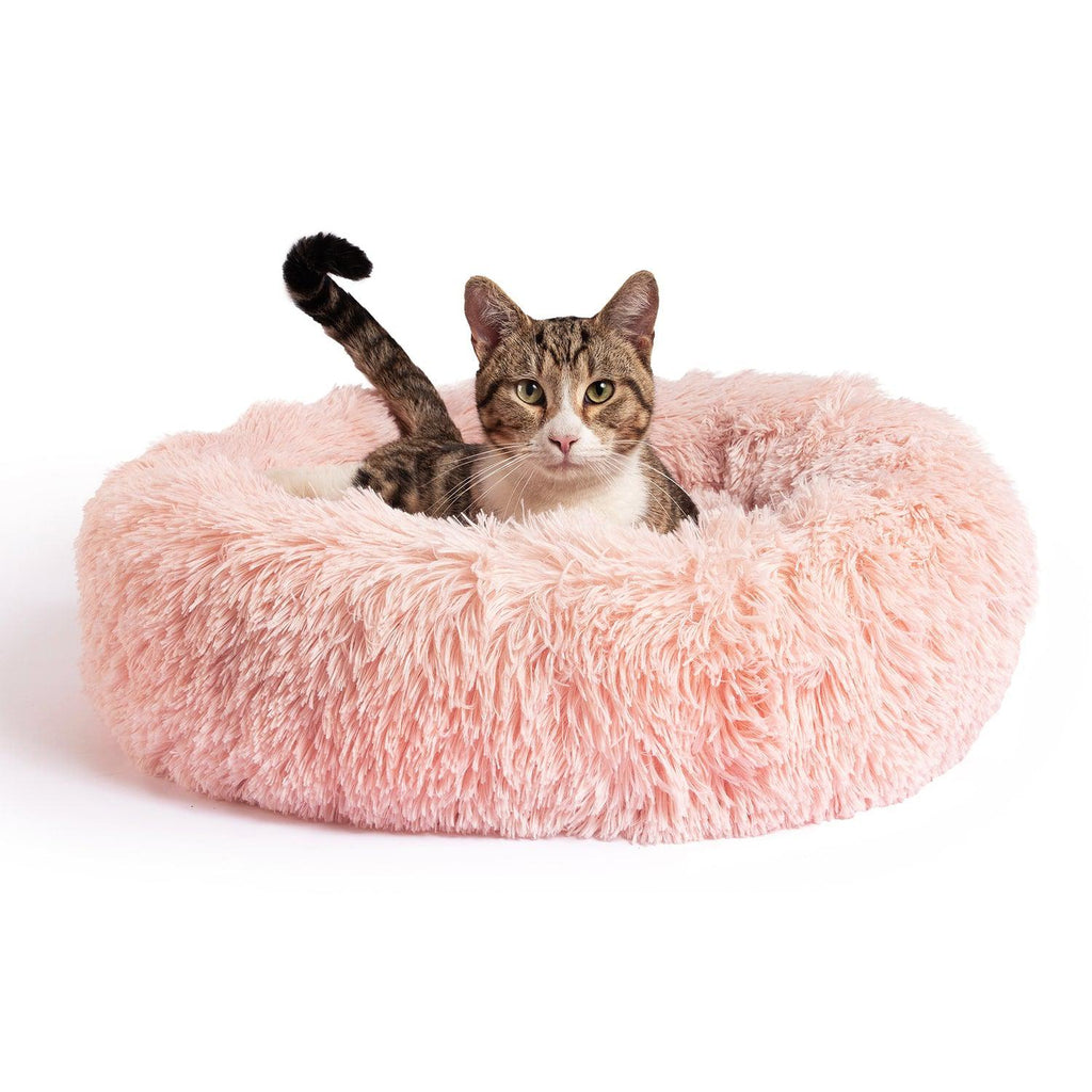 Friends Forever Coco 1-Piece Tan Faux Fur Round Donut Dog Bed