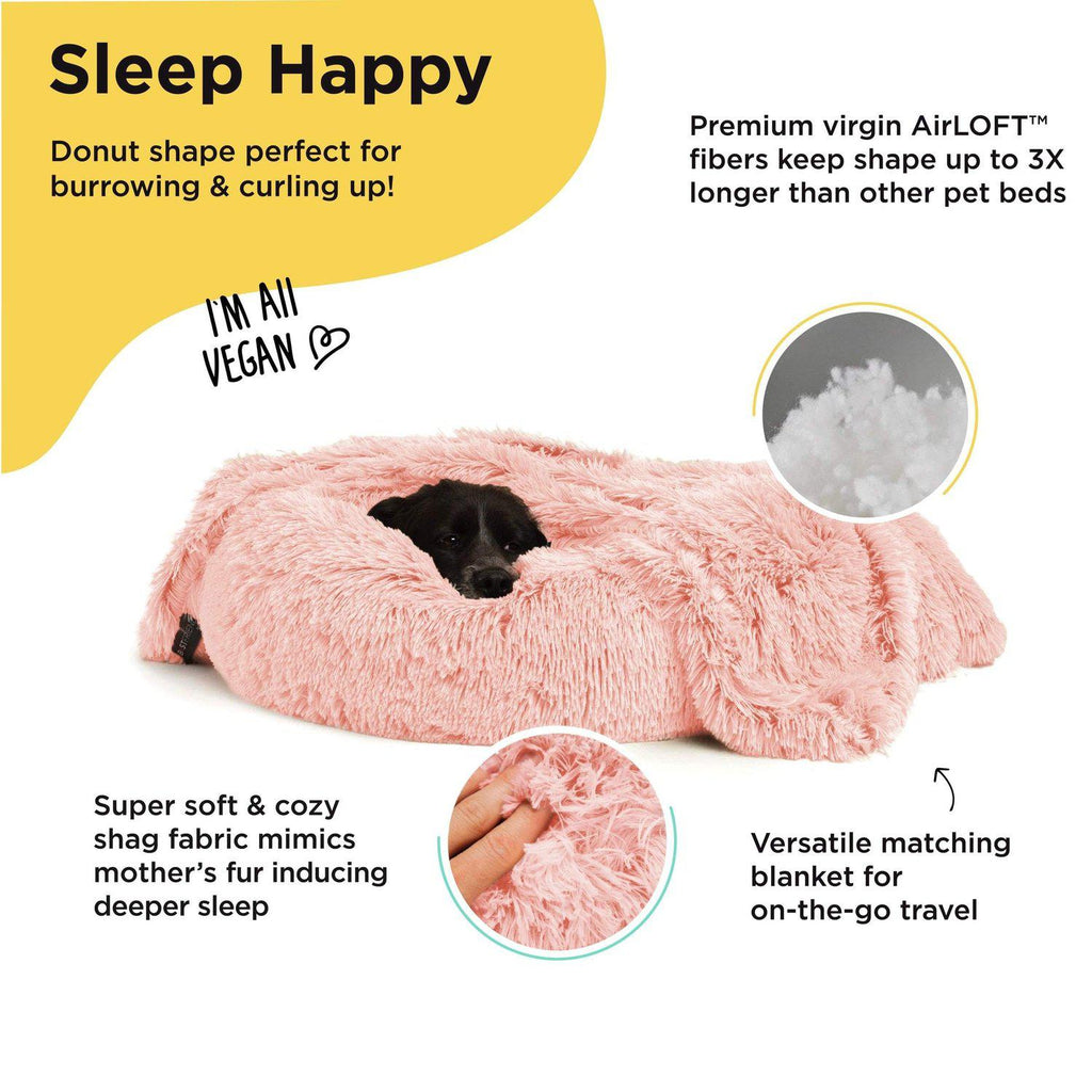 The Original Calming Donut Dog Bed + Throw Blanket Bundle - 30"x30"