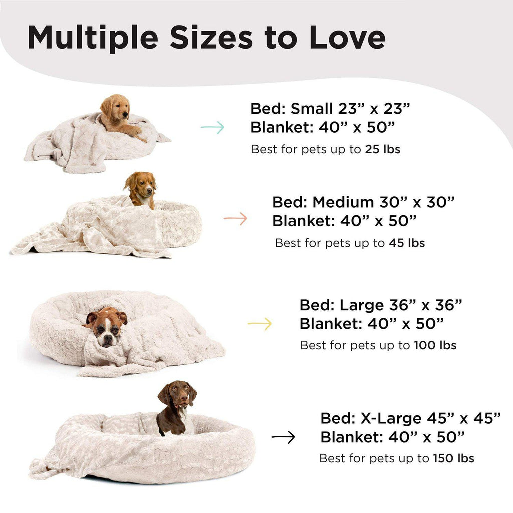 Calming Donut Dog Bed in Lux Fur + Soft Throw Blanket Bundle - 36"x36"