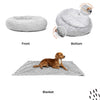 Calming Donut Dog Bed in Lux Fur + Soft Throw Blanket Bundle - 36"x36"