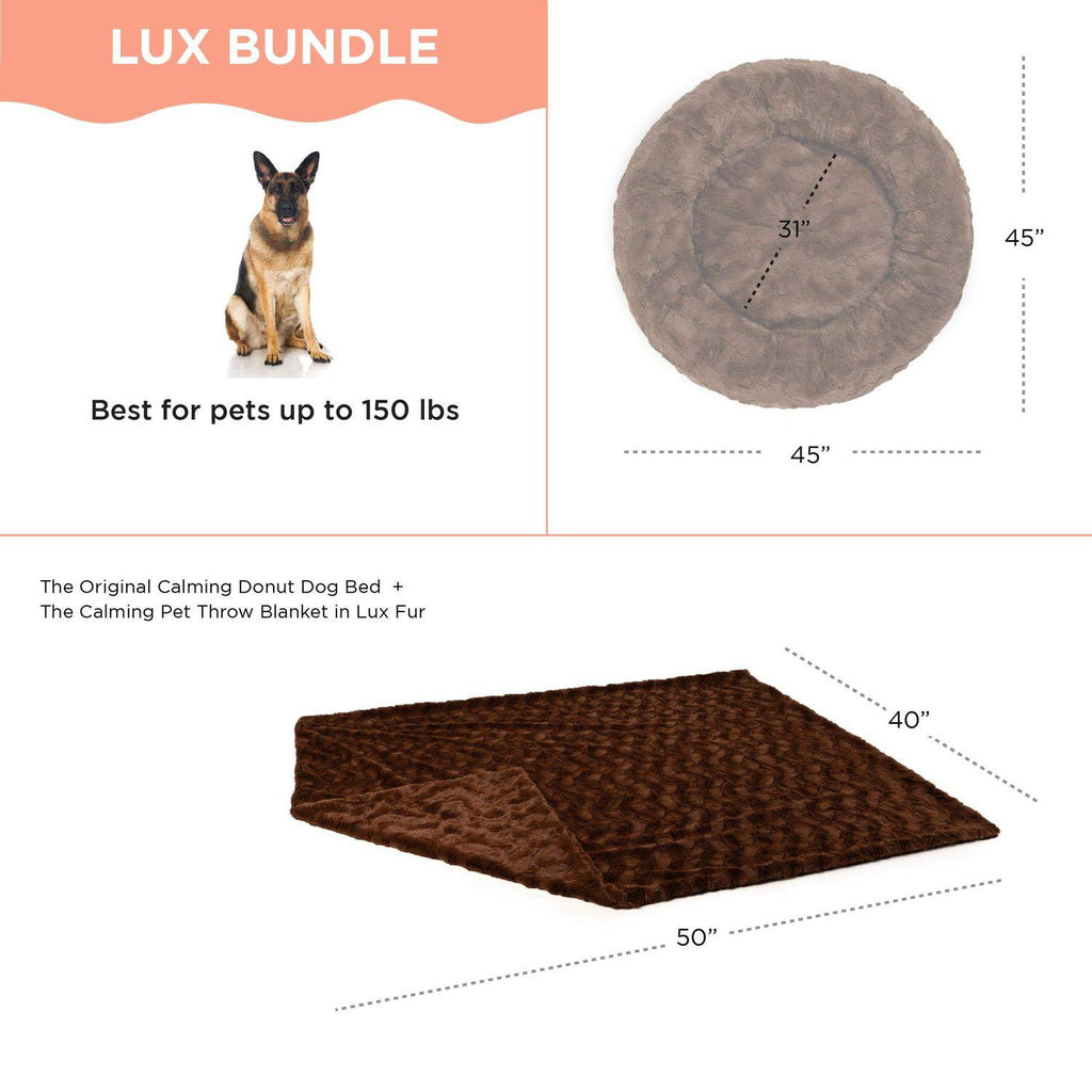 Calming Donut Dog Bed in Lux Fur + Throw Blanket Bundle - 45"x45"