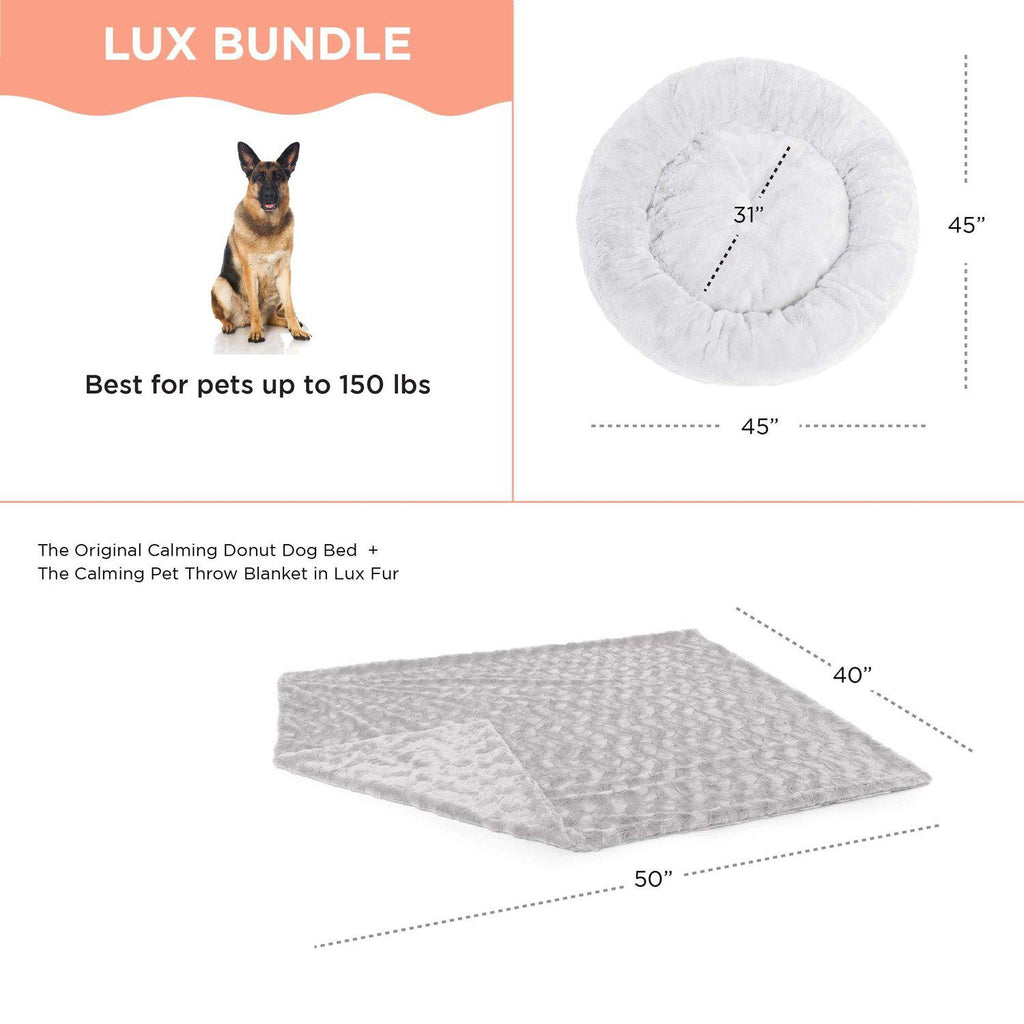 Calming Donut Dog Bed in Lux Fur + Throw Blanket Bundle - 45"x45"