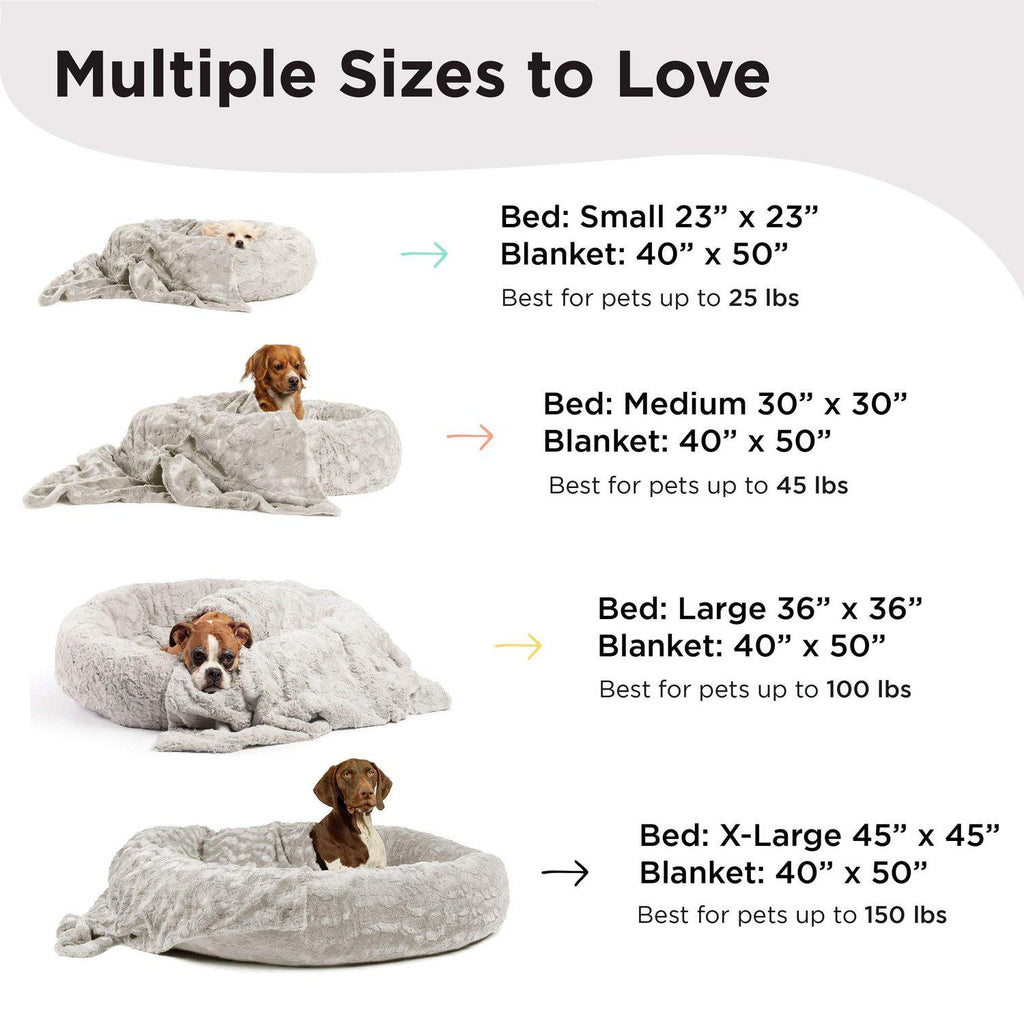 Calming Donut Dog Bed in Lux Fur + Throw Blanket Bundle - 45"x45"