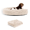 Calming Donut Dog Bed in Lux Fur + Throw Blanket Bundle - 45"x45"