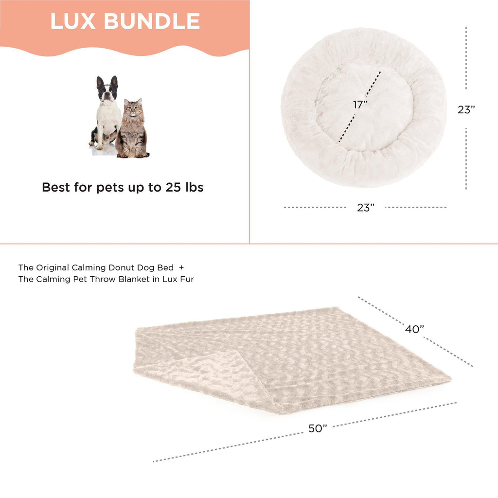 Calming Donut Dog Bed in Lux Fur + Throw Blanket Bundle for Small Pets - 23"x23"