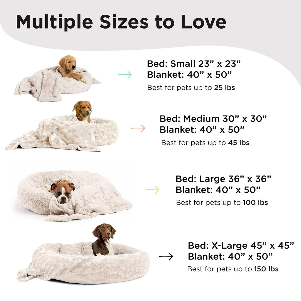 Calming Donut Dog Bed in Soft Lux Fur + Throw Blanket Bundle - 30"x30"