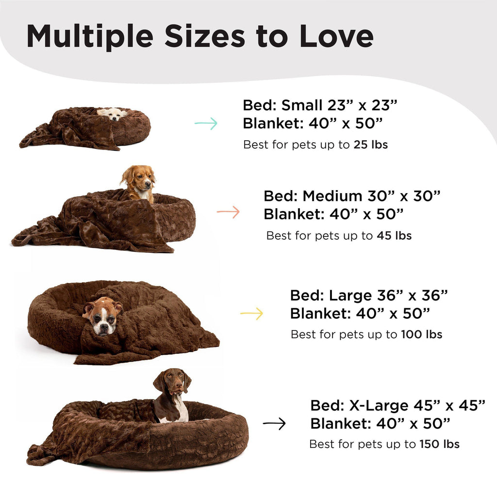 Calming Donut Dog Bed in Soft Lux Fur + Throw Blanket Bundle - 30"x30"