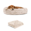 Calming Donut Dog Bed in Soft Lux Fur + Throw Blanket Bundle - 30"x30"