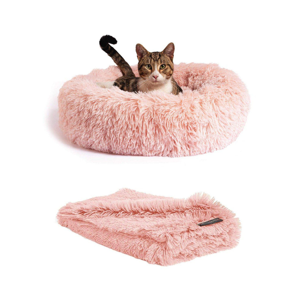 The Original Calming Donut Dog Bed + Throw Blanket Bundle - 23"x23"