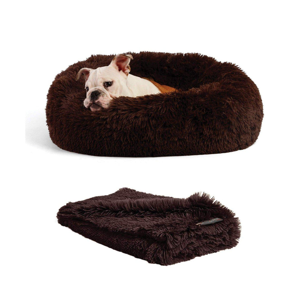 The Original Calming Donut Dog Bed + Throw Blanket Bundle - 23"x23"