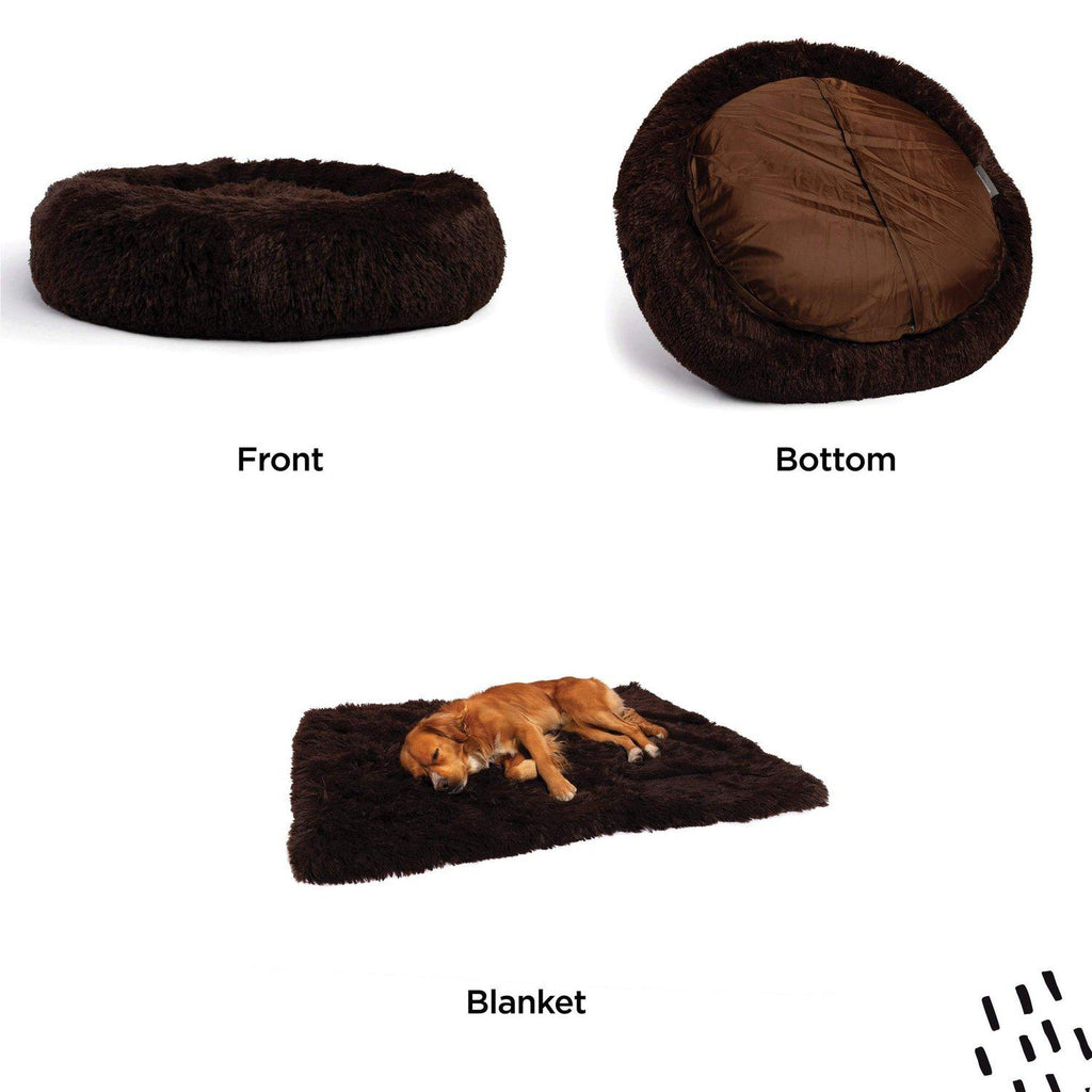 The Original Calming Donut Dog Bed + Throw Blanket Bundle - 23"x23"