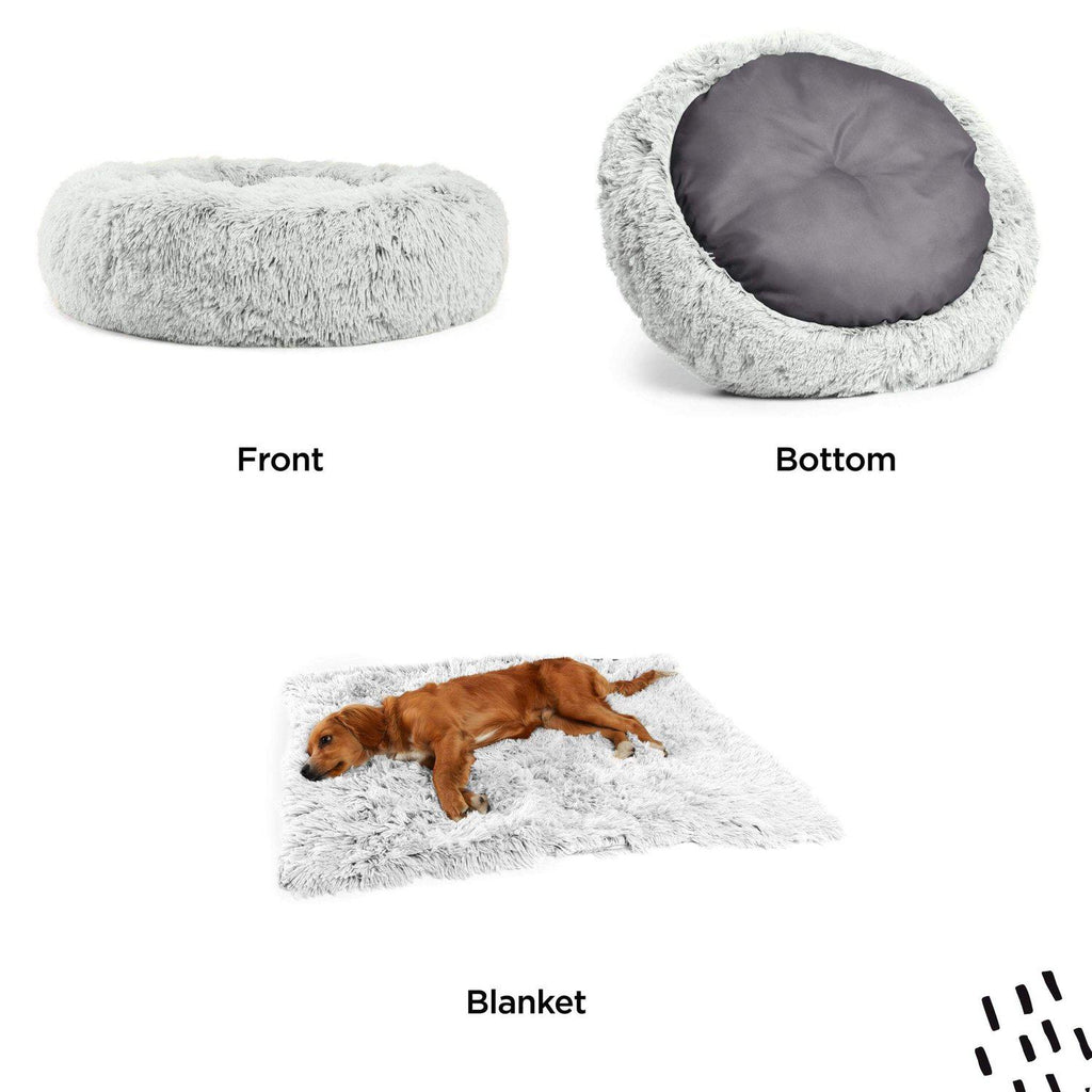 The Original Calming Donut Dog Bed + Throw Blanket Bundle - 23"x23"