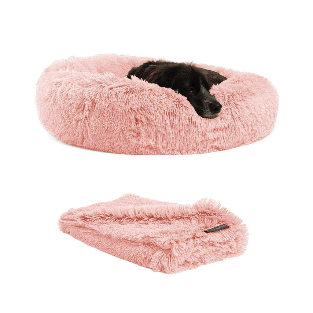 The Original Calming Donut Dog Bed + Throw Blanket Bundle - 30"x30"