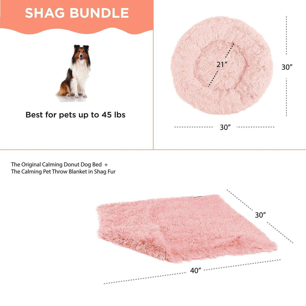 The Original Calming Donut Dog Bed + Throw Blanket Bundle - 30"x30"