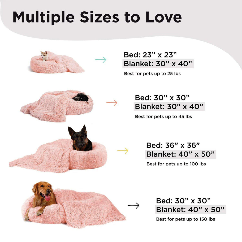 The Original Calming Donut Dog Bed + Throw Blanket Bundle - 30"x30"