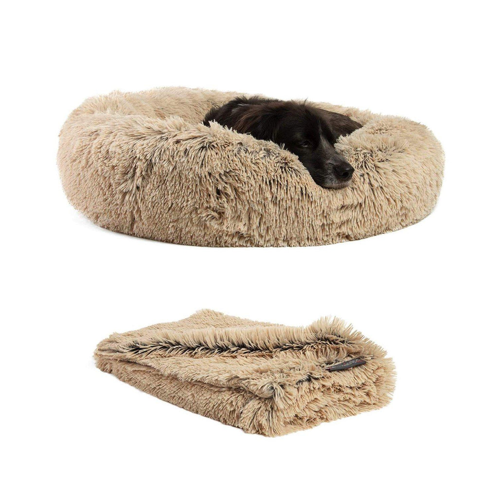 The Original Calming Donut Dog Bed + Throw Blanket Bundle - 30"x30"