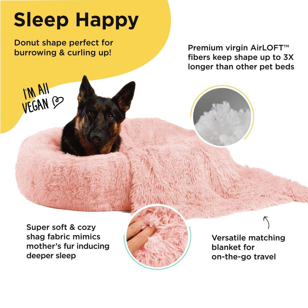 The Original Calming Donut Dog Bed + Throw Blanket Bundle - 36"x36"