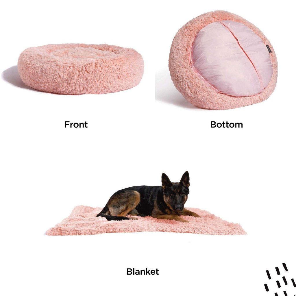 The Original Calming Donut Dog Bed + Throw Blanket Bundle - 36"x36"