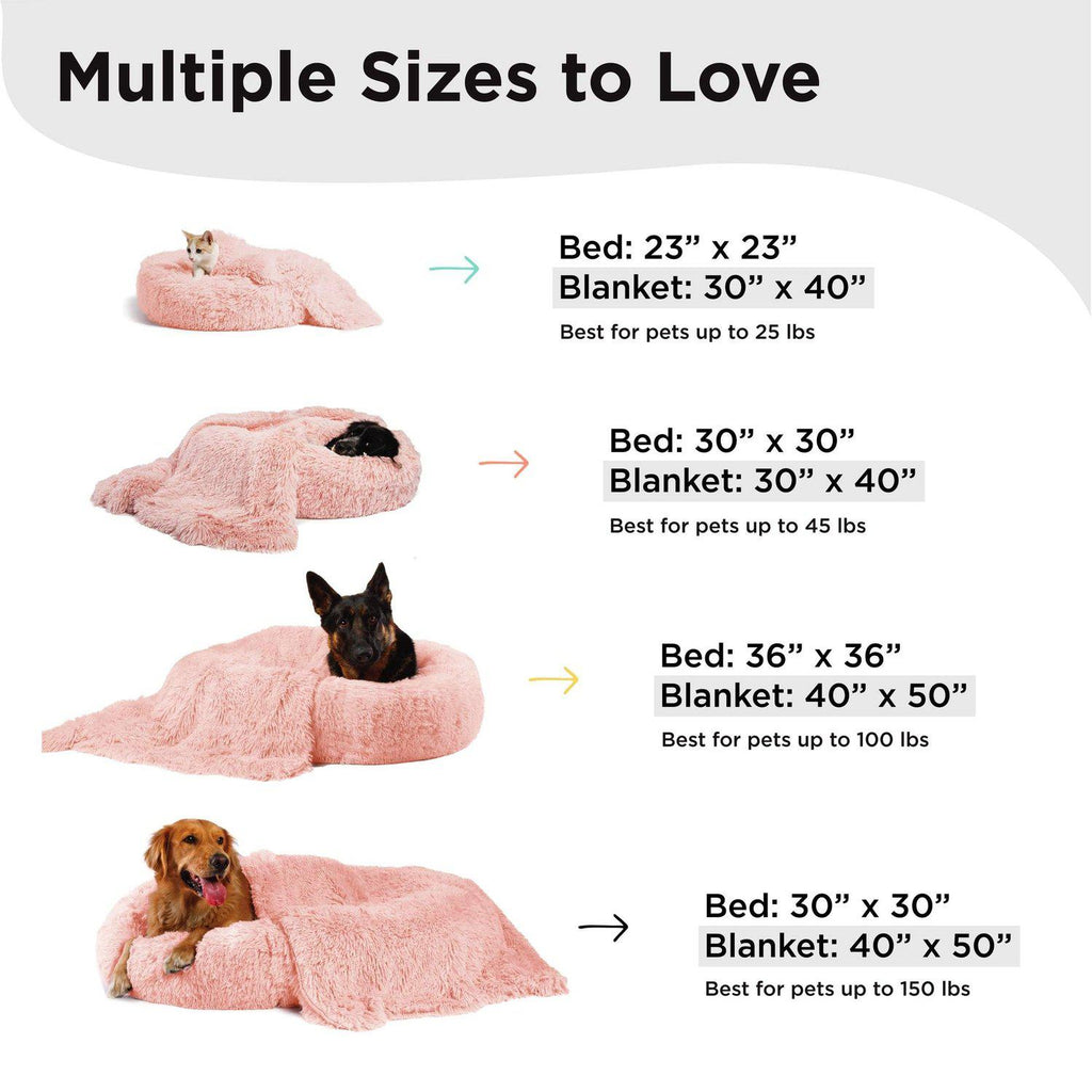 The Original Calming Donut Dog Bed + Throw Blanket Bundle - 36"x36"