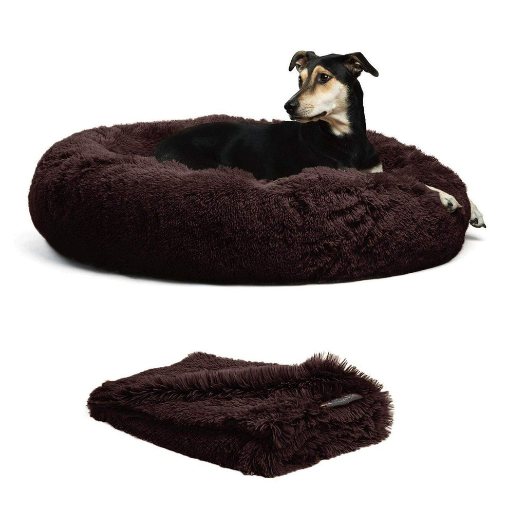 The Original Calming Donut Dog Bed + Throw Blanket Bundle - 36"x36"