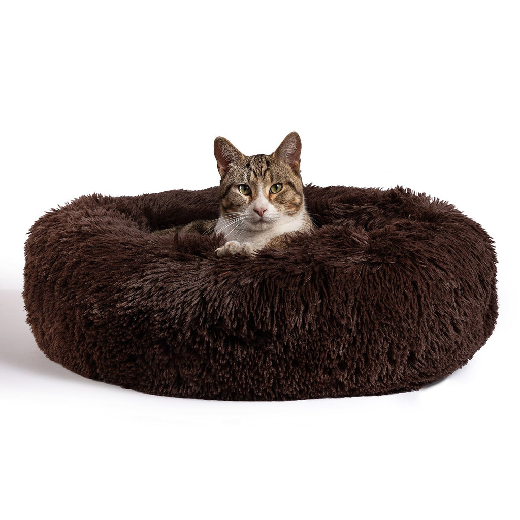Best Friends By Sheri The Original Calming Donut Bed - Letto A Ciambella Per Cani E Gatti - Originale E Calmante - Pelliccia A Pelo Lungo - Lavabile In Lavatrice - Tortora