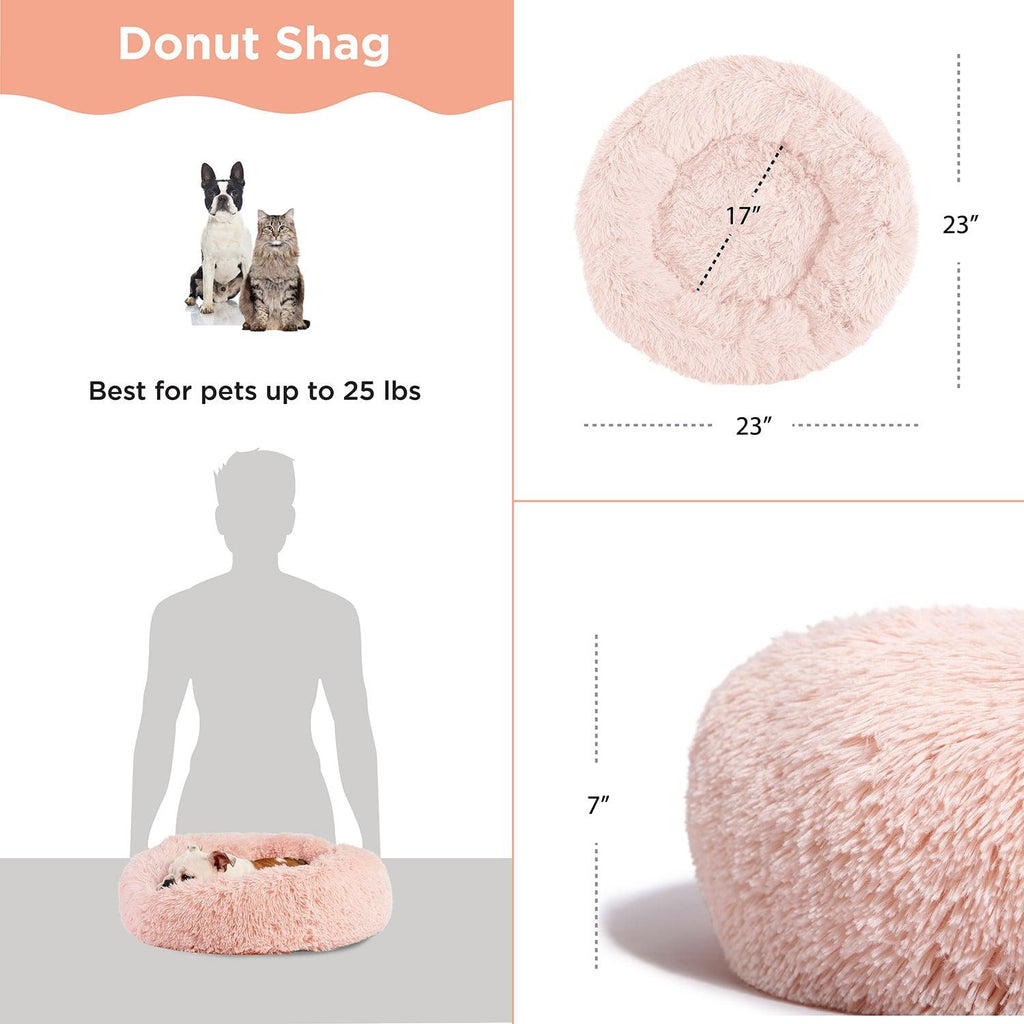 The Original Calming Donut Dog Bed in Shag Fur - 23"x23"