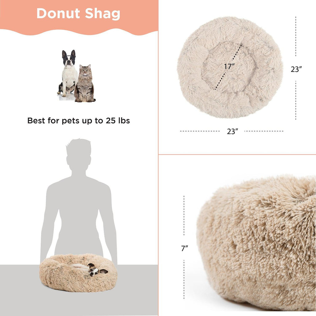 The Original Calming Donut Dog Bed in Shag Fur - 23"x23"