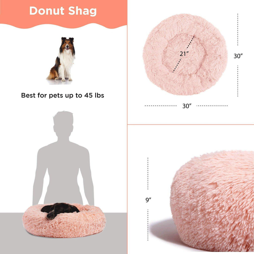 The Original Calming Donut Dog Bed in Shag Fur - 30"x30"