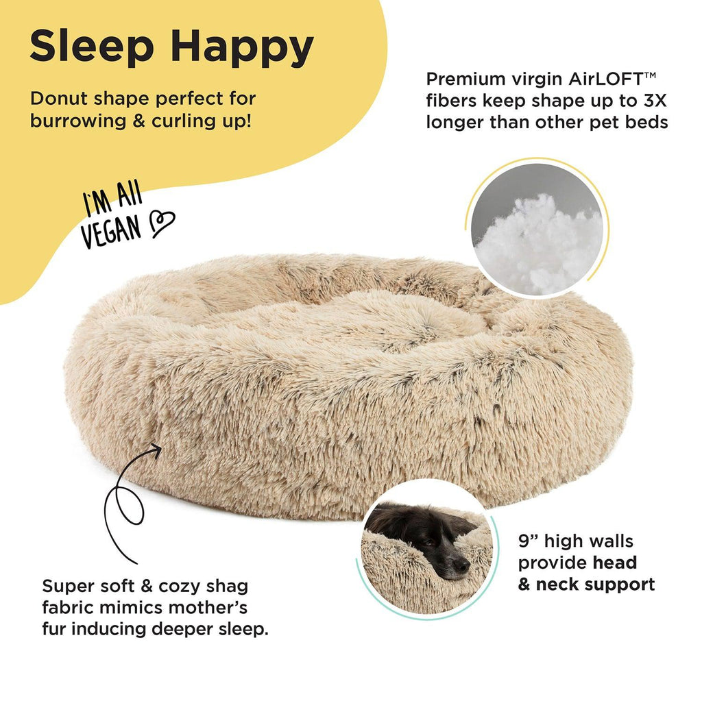 The Original Calming Donut Dog Bed in Shag Fur - 30"x30"