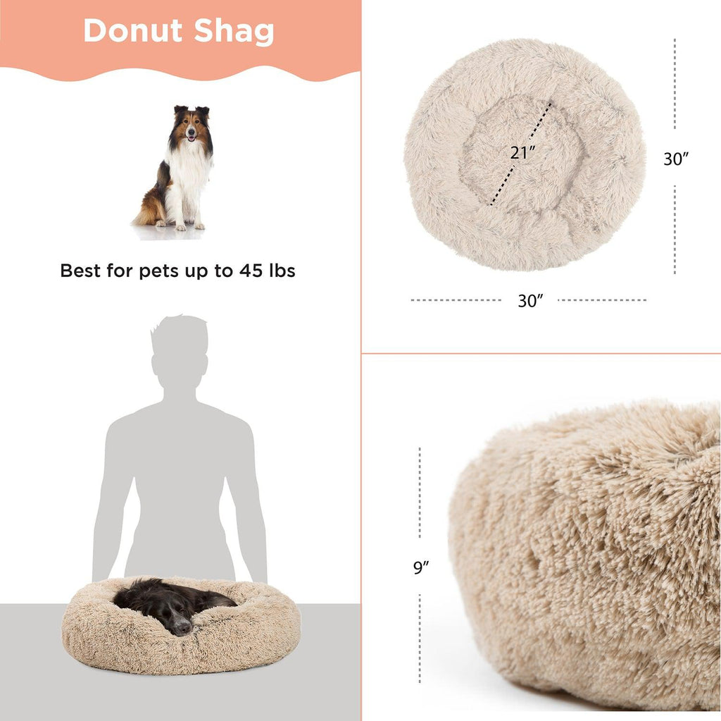 The Original Calming Donut Dog Bed in Shag Fur - 30"x30"