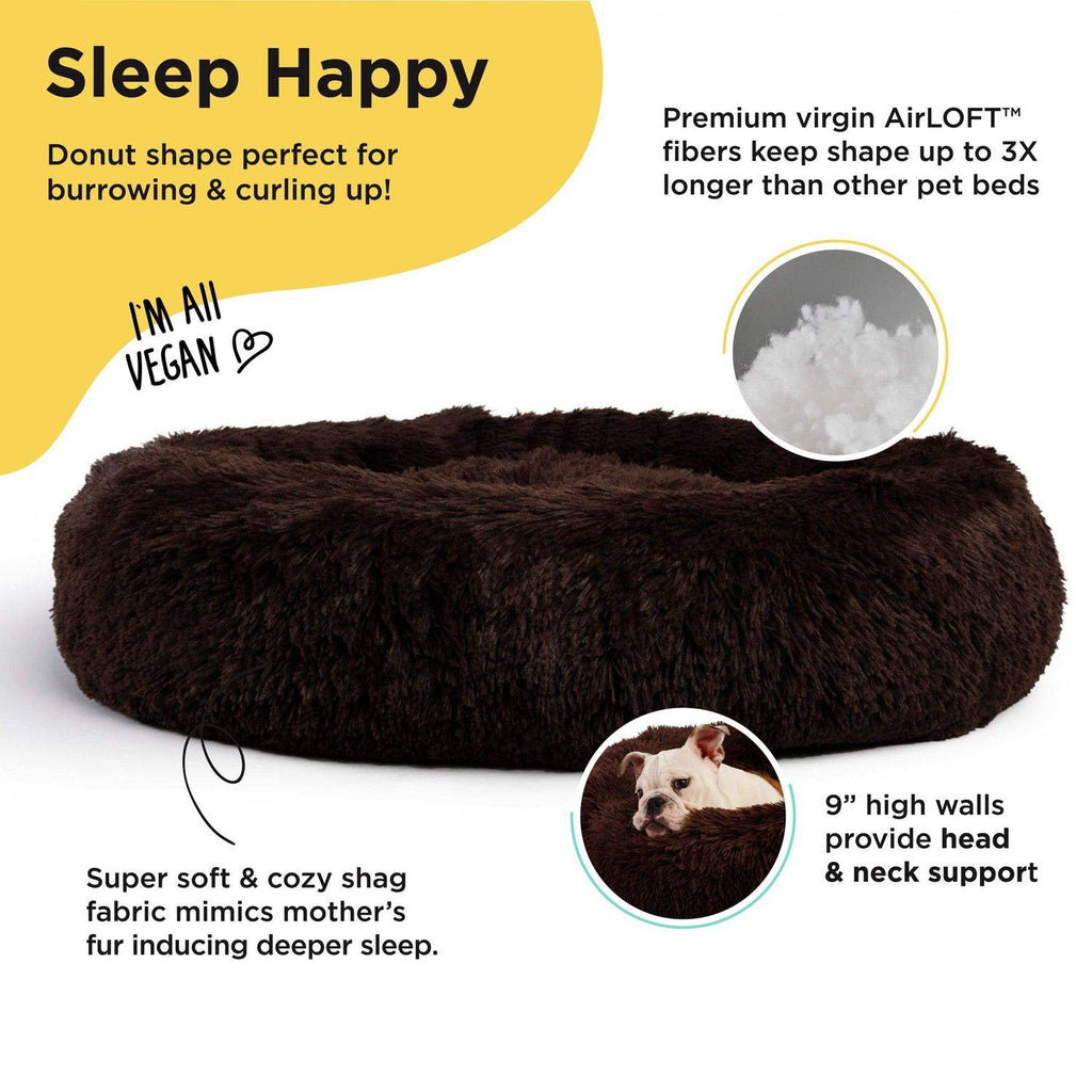 The Original Calming Donut Dog Bed in Shag Fur - 45"x45"