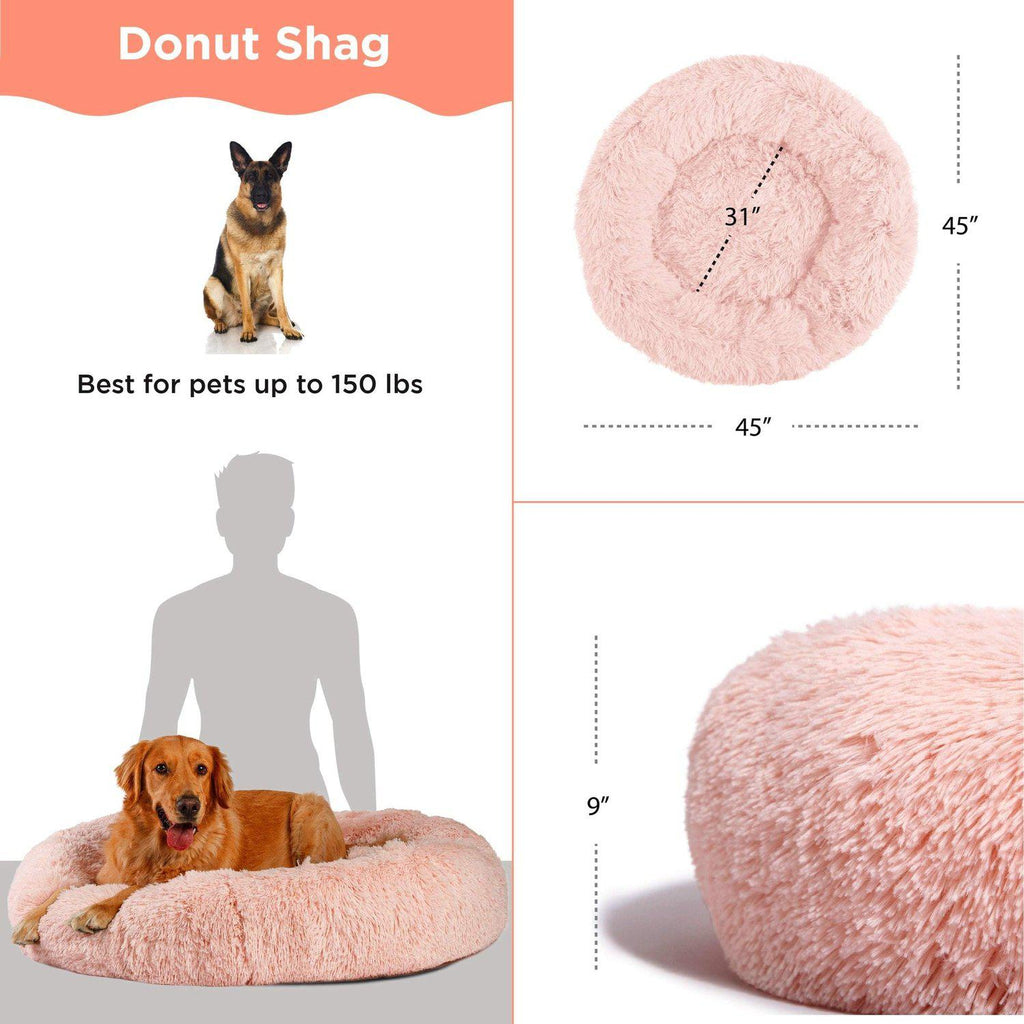 The Original Calming Donut Dog Bed in Shag Fur - 45"x45"