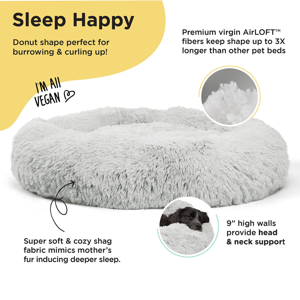 The Original Calming Donut Dog Bed in Shag Fur - 45"x45"